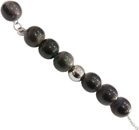 Kalliopi Silver Handmade Begleri Made of Stainless Steel with Onyx Stone 12mm Length 25cm Black
