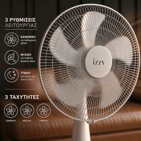 Izzy IZ-9042 Ανεμιστήρας Ορθοστάτης 70W Διαμέτρου 40cm με Τηλεχειριστήριο Λευκός