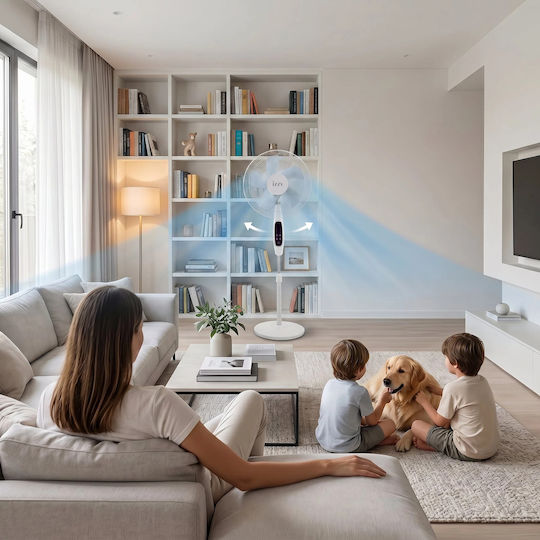 Izzy IZ-9042 Ανεμιστήρας Ορθοστάτης 70W Διαμέτρου 40cm με Τηλεχειριστήριο Λευκός