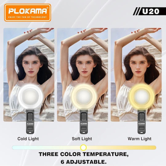 Selfie Flash PLOKAMA U20 Ring Light in Black Colour