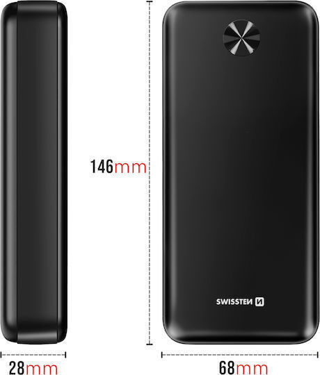 Swissten Power Bank 20000mAh 10.5W με 2 Θύρες USB-A και Θύρα USB-C Μαύρο
