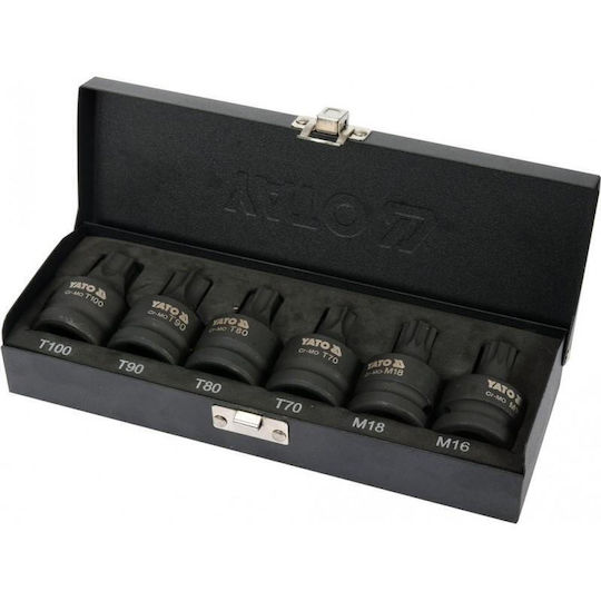 Yato Bit-Stecknüsse Pneumatisch mit Bits Torx, Spline und Antriebsvierkant 3/4'' Set 6Stück
