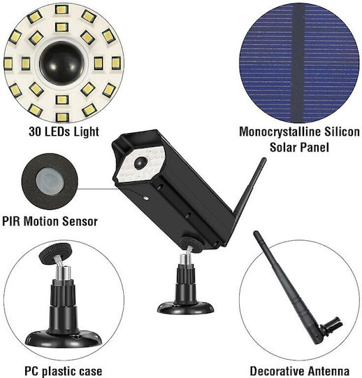 Solar Dummy Surveillance Bullet Camera with LED Lighting White