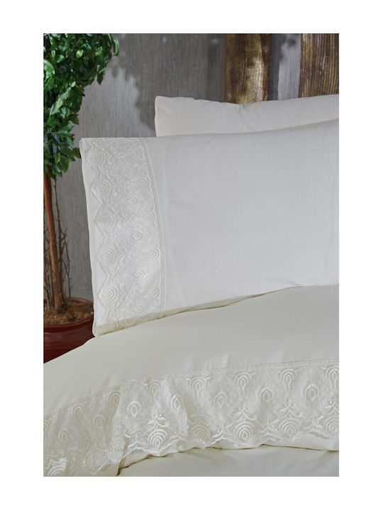 SteweHome Σετ Παπλωματοθήκη Βαμβακερή 200x220cm Διπλή με 4 Μαξιλαροθήκες Μπεζ