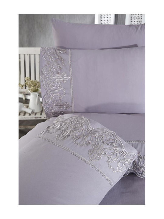 SteweHome Σετ Παπλωματοθήκη 200x220cm Διπλή με 2 Μαξιλαροθήκες Γκρι