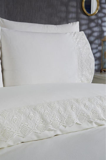 SteweHome Cotton Duvet Cover Set 200x220cm Double With 4 Pillowcases Beige