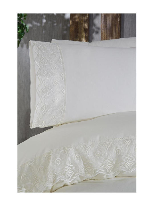 SteweHome Σετ Παπλωματοθήκη Βαμβακερή 200x220cm Διπλή με 4 Μαξιλαροθήκες Μπεζ