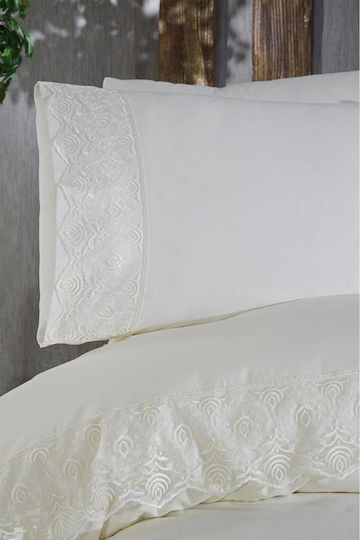 SteweHome Cotton Duvet Cover Set 200x220cm Double With 4 Pillowcases Beige