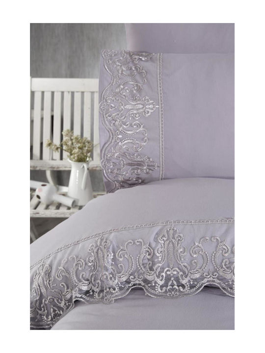 SteweHome Σετ Παπλωματοθήκη 200x220cm Διπλή με 2 Μαξιλαροθήκες Γκρι