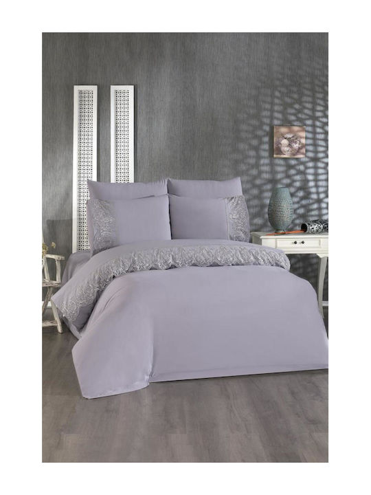 SteweHome Σετ Παπλωματοθήκη 200x220cm Διπλή με 2 Μαξιλαροθήκες Γκρι