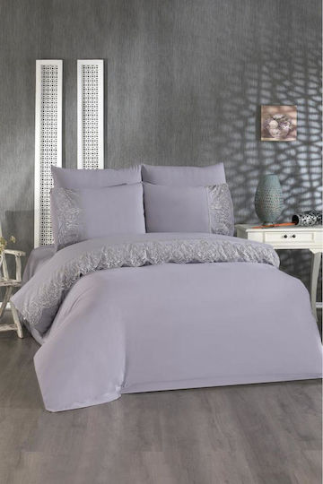 SteweHome Duvet Cover Set 200x220cm Double With 2 Pillowcases Gray