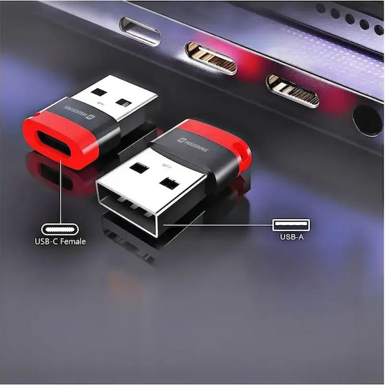 Swissten Μετατροπέας USB-C female σε USB-A male Κόκκινο 1τμχ 73501221