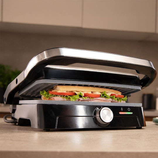Cecotec Rock'nGrill 2000 Full Open Επιτραπέζια Ηλεκτρική Ψησταριά Αυλακωτής Πλάκας 2000W με Καπάκι και Ρυθμιζόμενο Θερμοστάτη 29.7x23.5εκ.