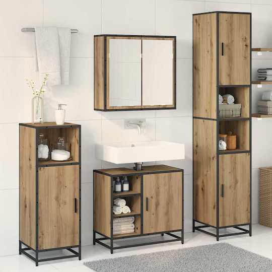 vidaXL Πάγκος με Νιπτήρα, Καθρέπτη & Στήλη Μ65xΒ33xΥ60cm Artisan Oak