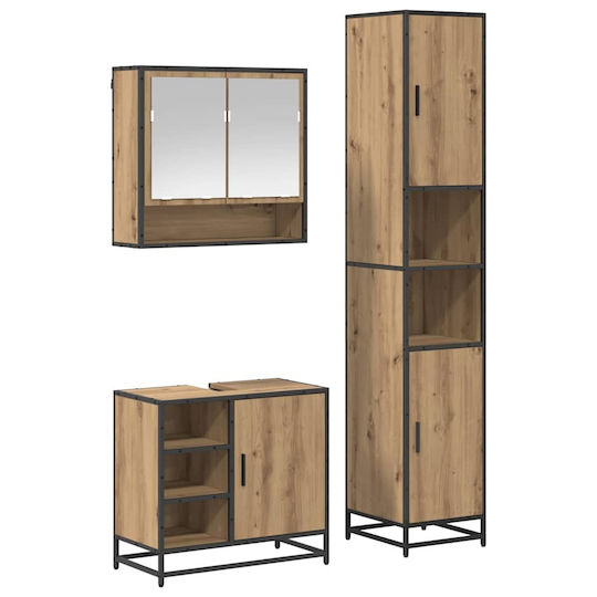 vidaXL Vanity Unit with Sink Mirror & Column M35xL37.5xH188.5cm Artisan Oak