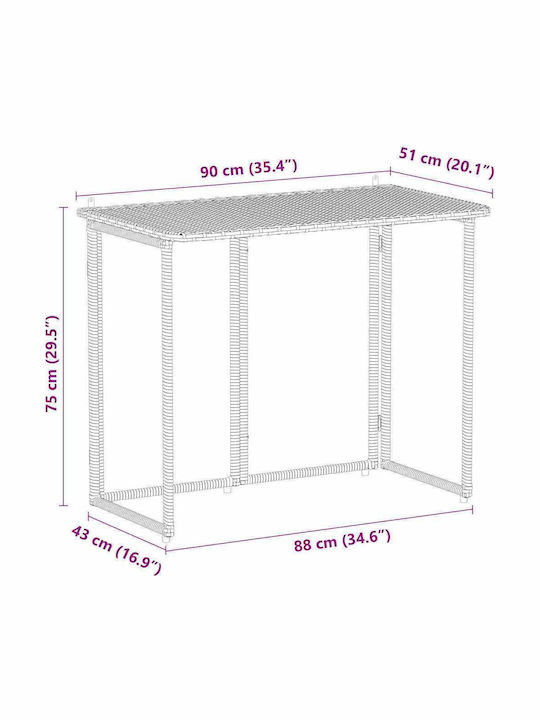 Table for Small Outdoor Spaces Rattan Foldable Black 90x51x75cm