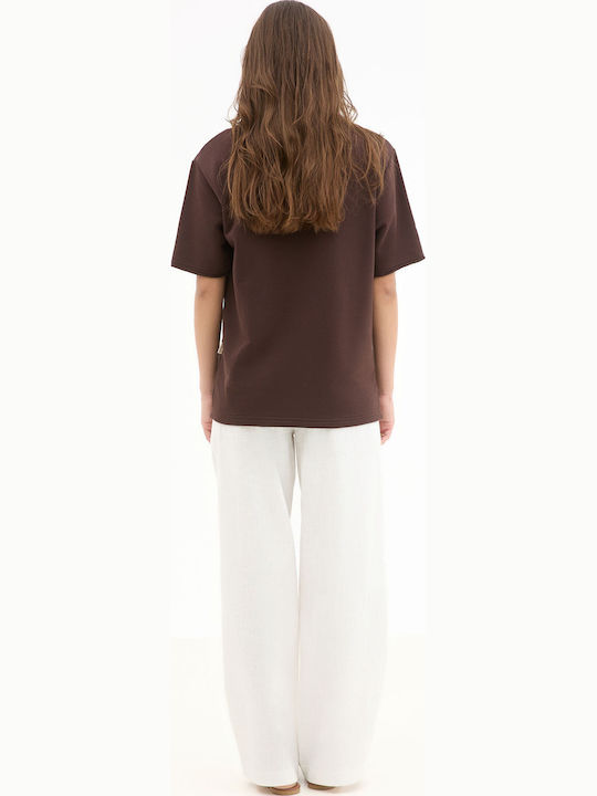 Short Sleeve Brown Blouse