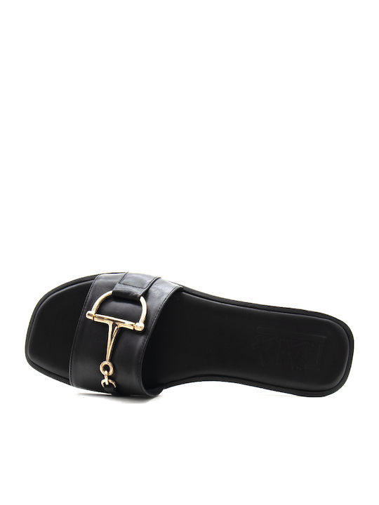 Leather Women's Flat Sandals Black