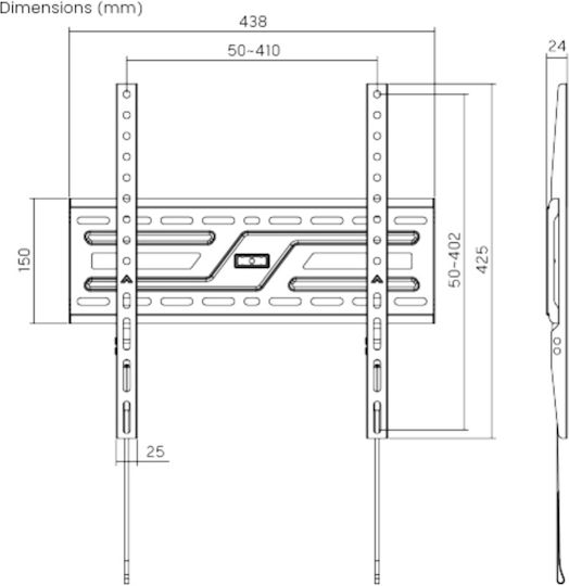 Brateck Βάση Τηλεόρασης Τοίχου έως 75" και 75kg Μαύρο