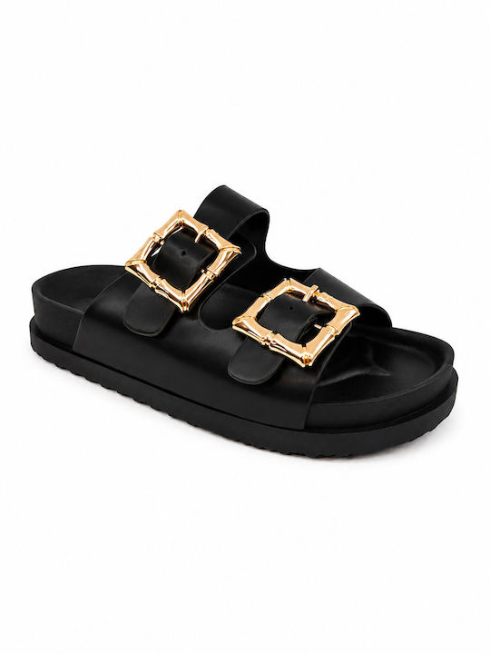 Damen Anatomische Flache Sandalen Schwarz WS-832-Black