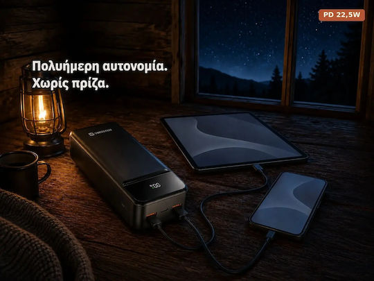 Swissten Power Line II 30000mAh 22.5W με Θύρα USB-A και 2 Θύρες USB-C Power Delivery Μαύρο