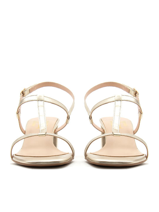 Bacali Collection Δερμάτινα Πέδιλα Χρυσά