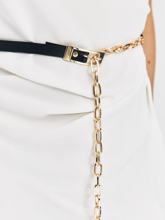 Wide Leather Women's Chain Belt Black