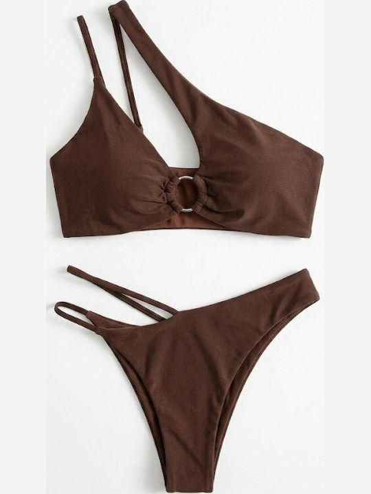 Bikini Set One Shoulder Dark Brown