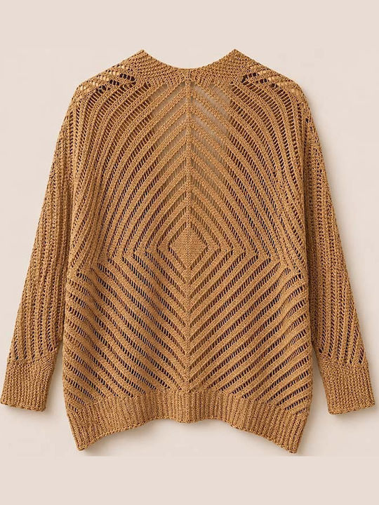 Lange Damen Gestrickte Strickjacke Tabak