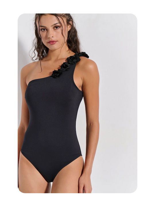 One Piece Swimsuit with One Shoulder Black