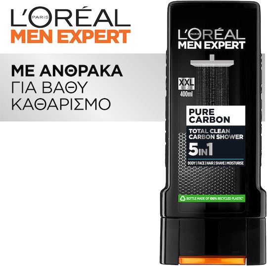 L'Oreal Paris Men Expert Pure Carbon Bubble Bath Gel for Men with Glycerin Moisturizing 400ml