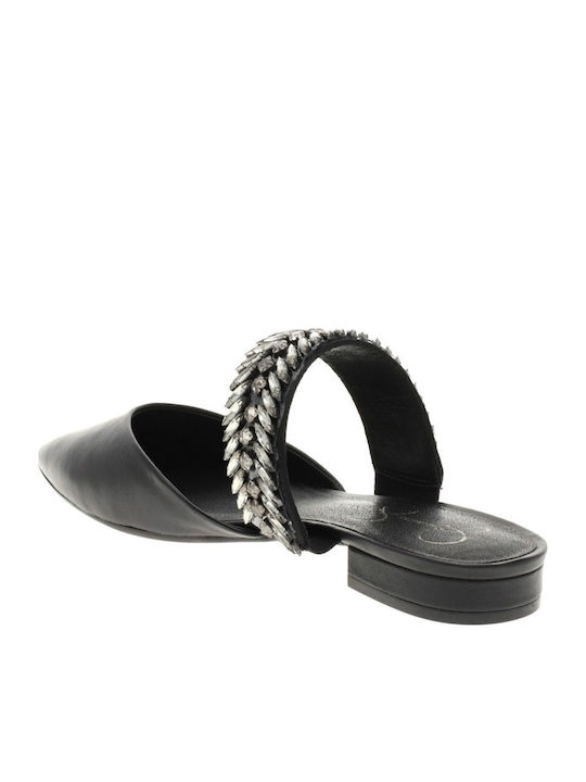 Flat Leather Mules In Black Colour