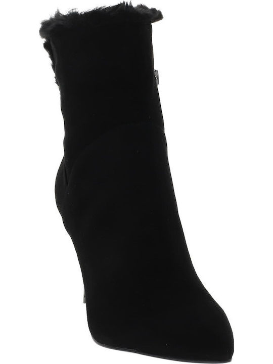 Suede Women's Ankle Boots with High Heel Black