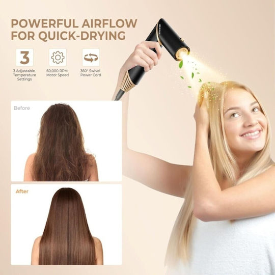 6in1 Ceramic Electric Hair Brush with Air for Hair Straightening and Curls 1000W