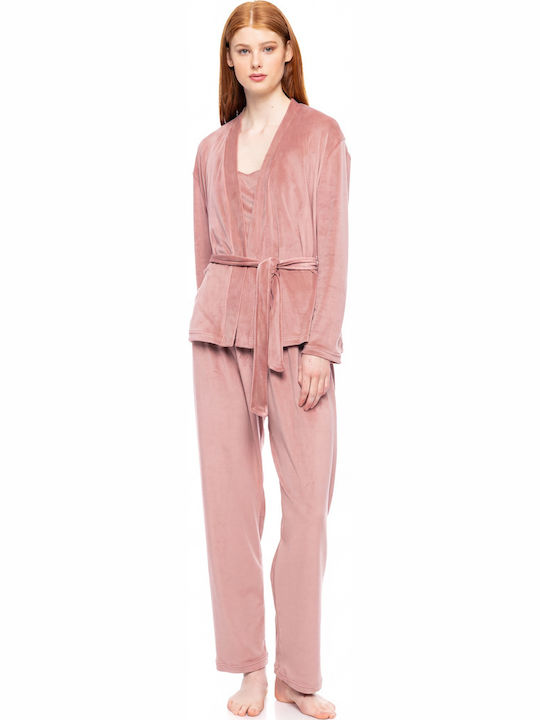 Pink Label Χειμερινό Γυναικείο Σετ Πιτζάμας Βελουτέ Pink Label Χειμερινό Γυναικείο Σετ Πιτζάμας Βελουτέ