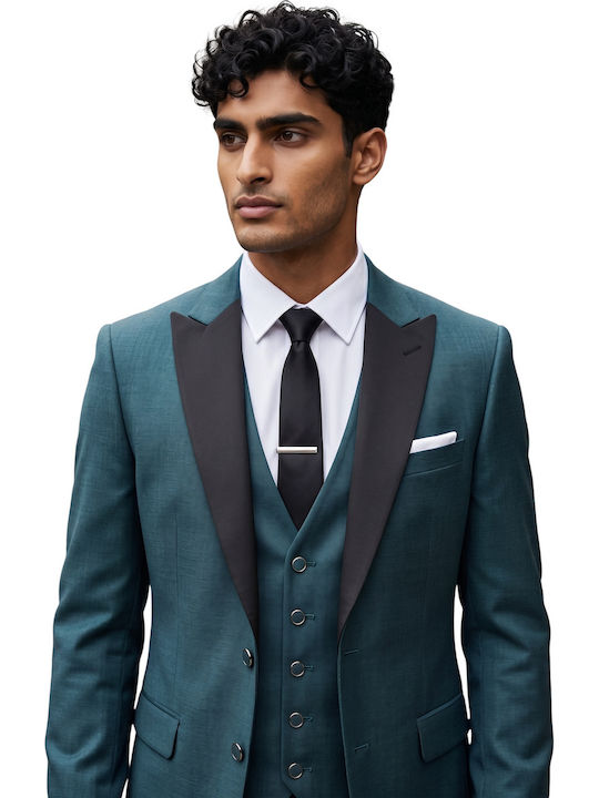 Men's Groom's Suit with Vest Petrol Blue