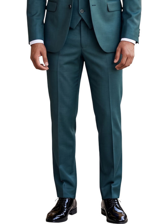 Men's Groom's Suit with Vest Petrol Blue