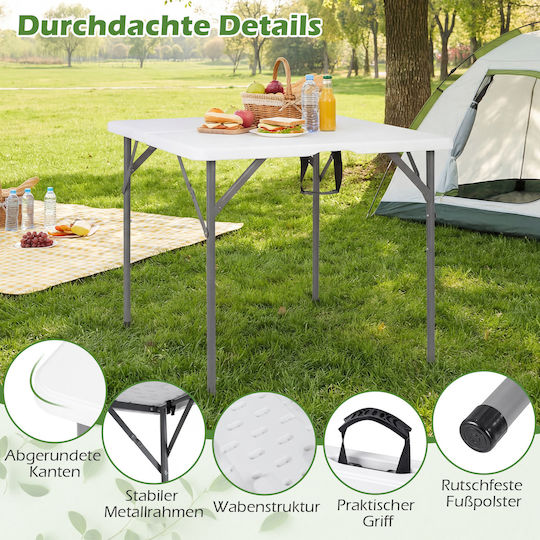 Costway Metal Camping Folding Table in Case 86x85.5x75cm White