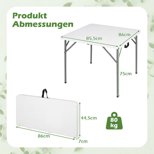 Costway Metal Camping Folding Table in Case 86x85.5x75cm White