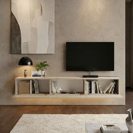 TV Stand Damla from Metal & Wood with LED Lighting Travertine L180xW29.5xH29.5cm