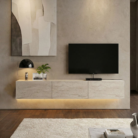 TV Stand Damla from Metal & Wood with LED Lighting Travertine L180xW29.5xH29.5cm
