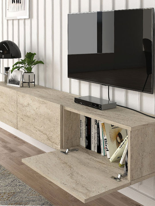 TV Stand Damla from Metal & Wood with LED Lighting Travertine L180xW29.5xH29.5cm