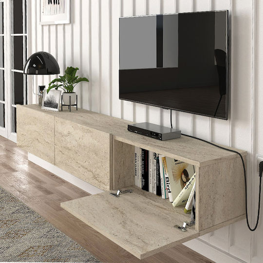 TV Stand Damla from Metal & Wood with LED Lighting Travertine L180xW29.5xH29.5cm