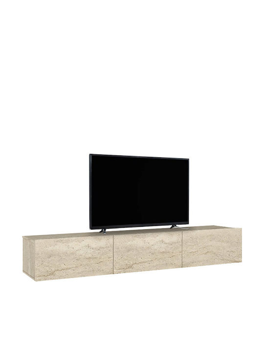 TV Stand Damla from Metal & Wood with LED Lighting Travertine L180xW29.5xH29.5cm
