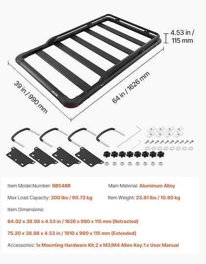 Vevor Raft de Acoperiș Auto din Aluminiu