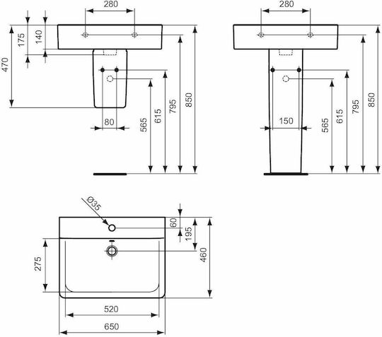 Ideal Standard Connect Cube Επικαθήμενος Νιπτήρας Πορσελάνης 65x46x14cm Λευκό Γυαλιστερό