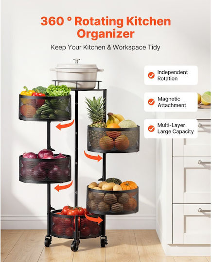 Vevor Metal Kitchen Trolley Black 34x31.5x94.2cm