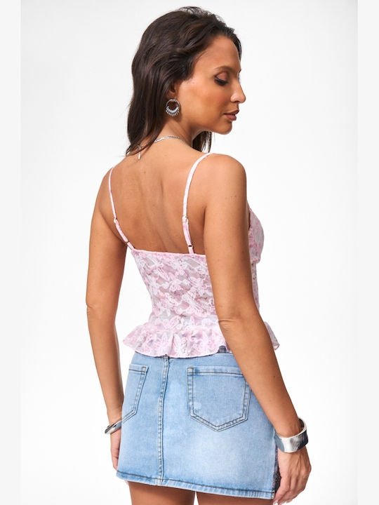 Women's Corset Top Floral Pink