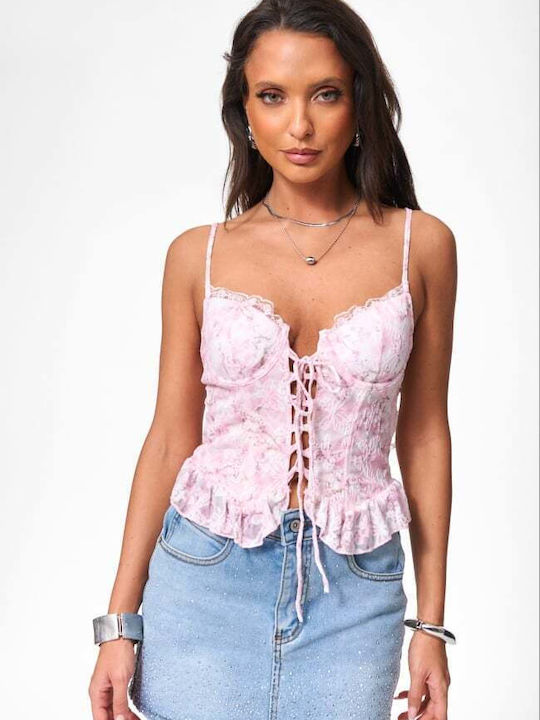 Women's Corset Top Floral Pink