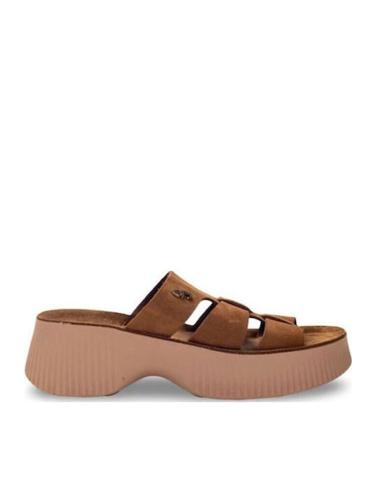 Leather Women's Flat Sandals Tabac Brown